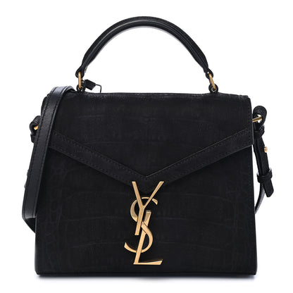 Saint Laurent Nubuk Crocodile Embossed Mini Classic Monogram Cassandra Top Handle Black 1 of 9
