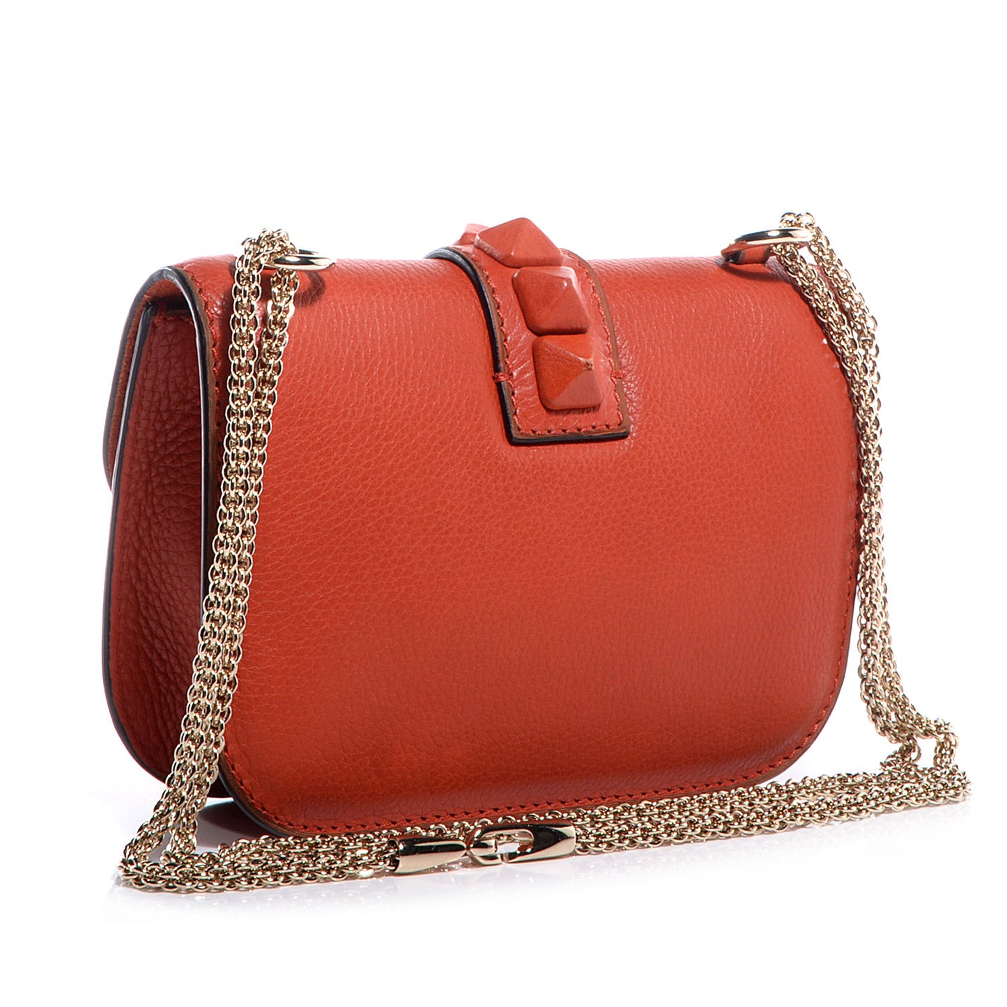 Pebbled Calfskin Monochrome Small Glam Lock Rockstud Flap English Red