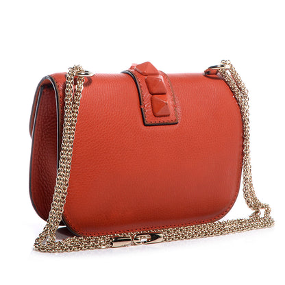 Valentino Garavani Pebbled Calfskin Monochrome Small Glam Lock Rockstud Flap English Red 3 of 8