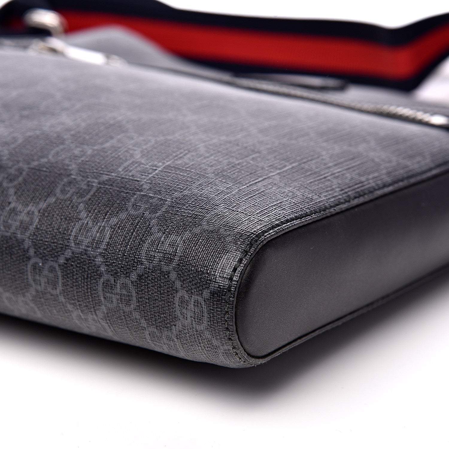 Gucci GG Supreme Monogram Appia Calfskin Web Flat Messenger Bag Black Grey 8 of 13