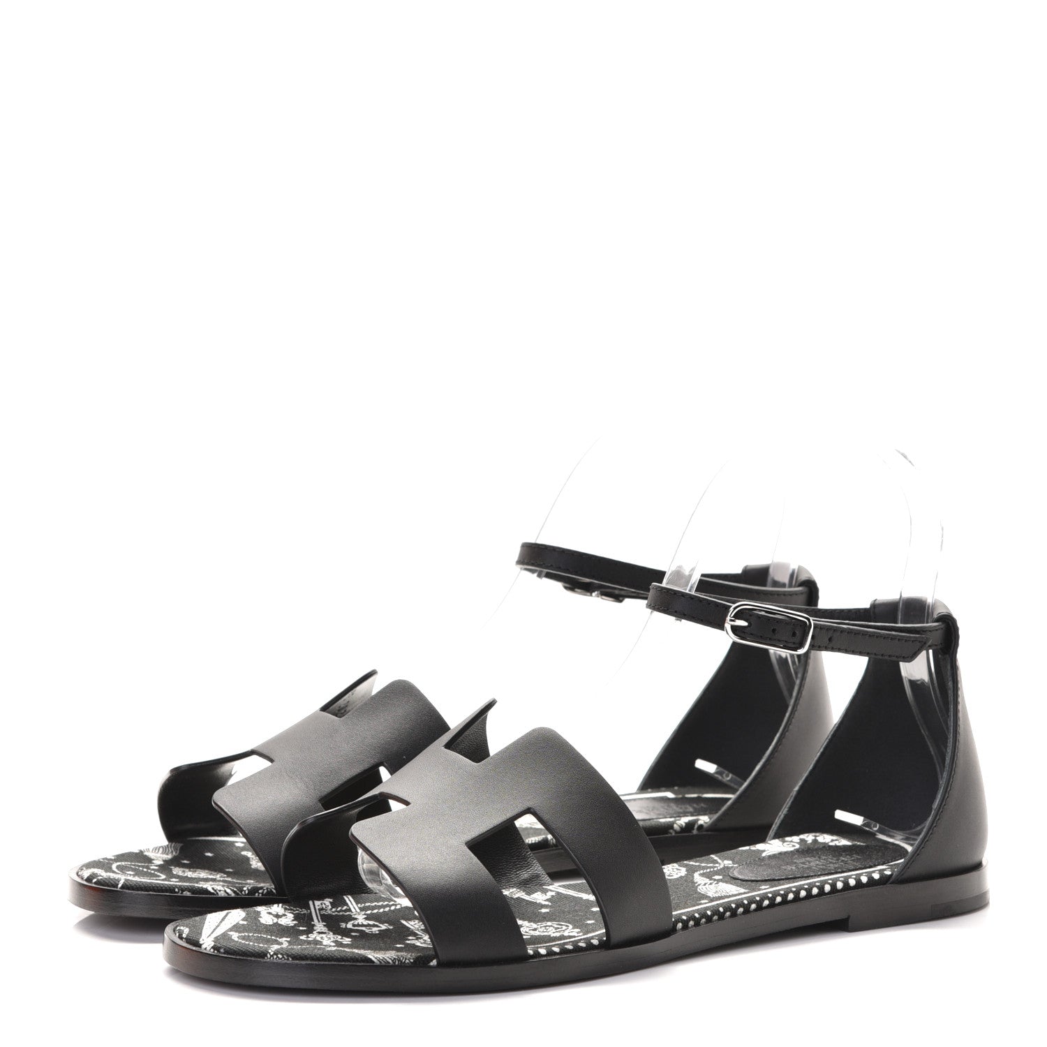 Hermes Calfskin Santorini Sandals 38 Black 3 of 7