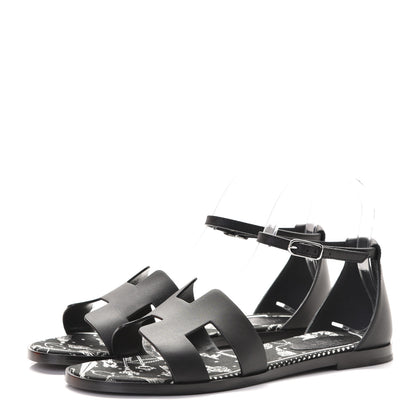Hermes Calfskin Santorini Sandals 38 Black 3 of 7