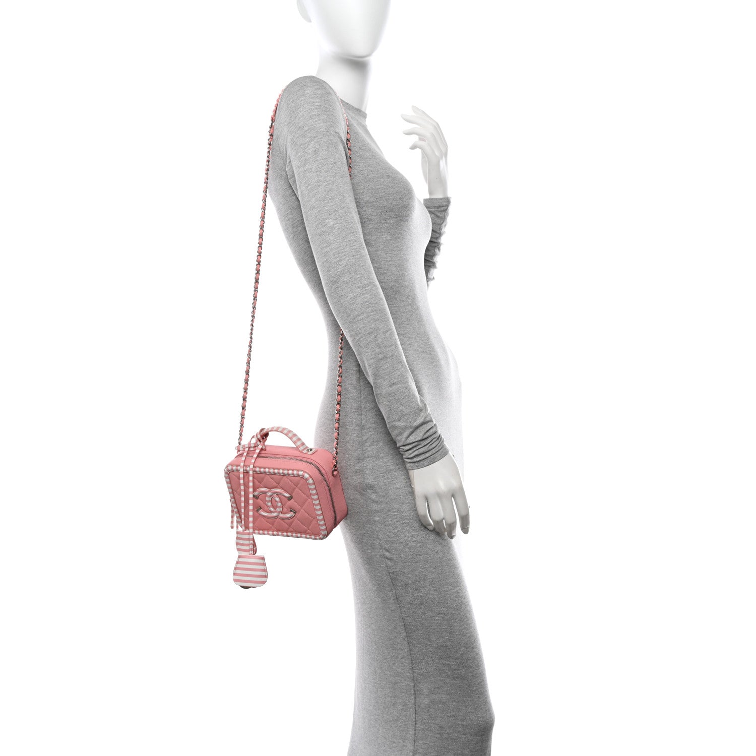 Chanel Caviar Quilted Striped Medium CC Filigree Vanity Case Pink White 2 of 19