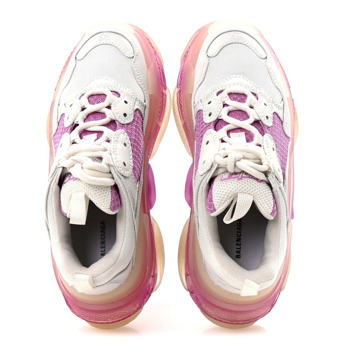 Fabric Mesh Clear Sole Womens Triple S Sneakers 37 White Pink