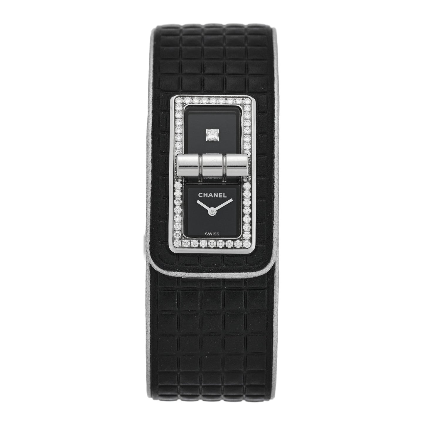 Stainless Steel Calfskin Diamond Bezel 21mm Code Coco Quartz Watch Black
