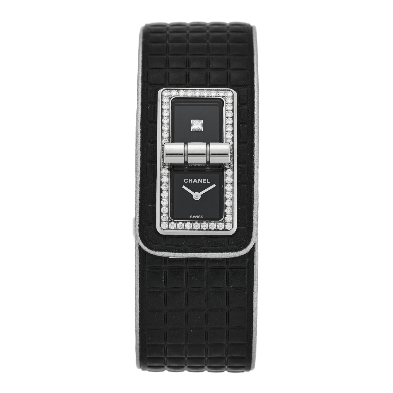 Chanel Stainless Steel Calfskin Diamond Bezel 21mm Code Coco Quartz Watch Black 1 of 4