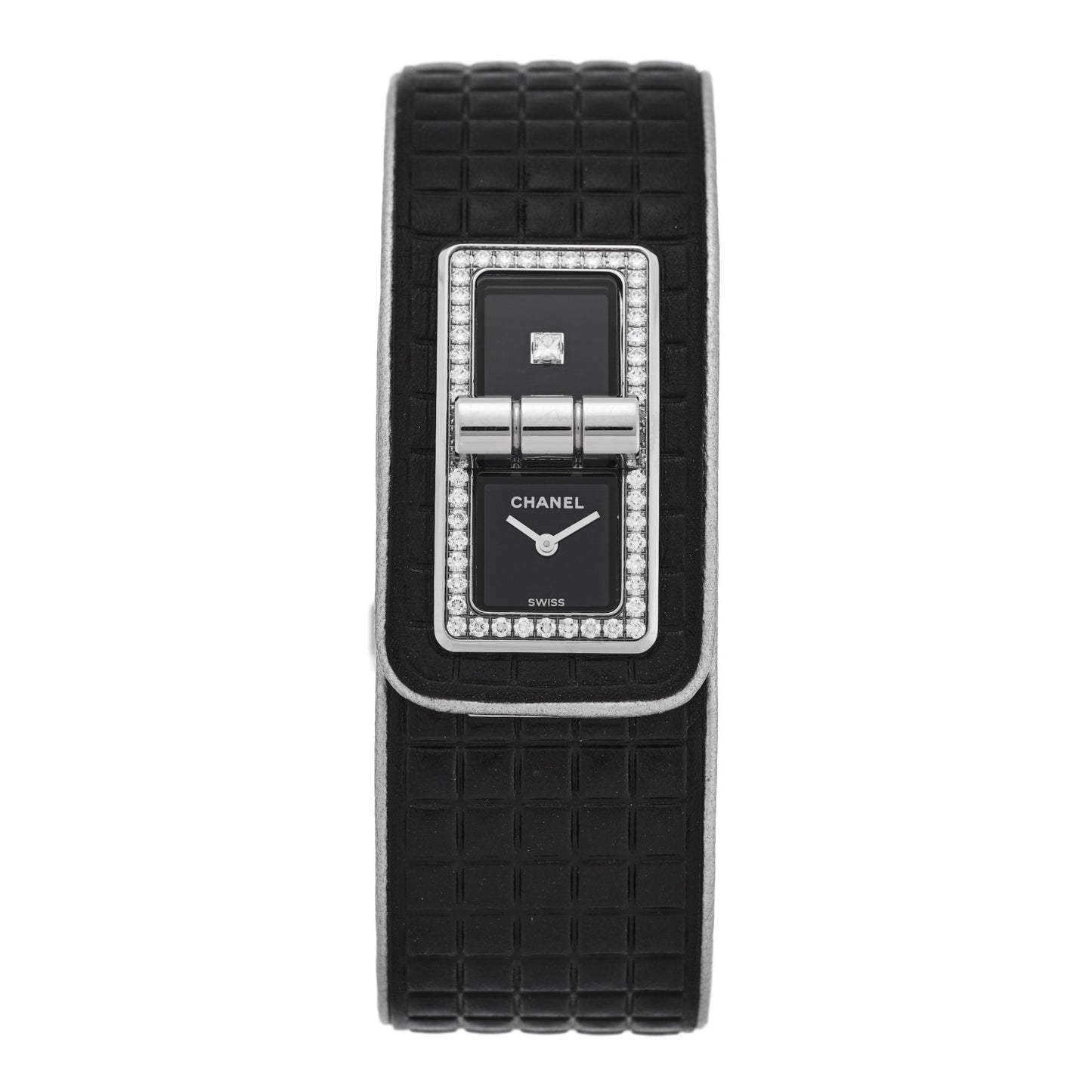 Stainless Steel Calfskin Diamond Bezel 21mm Code Coco Quartz Watch Black