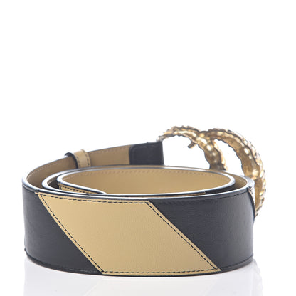 Gucci Calfskin Striped Textured Double G 50mm Belt 90 36 Black Beige 2 of 5