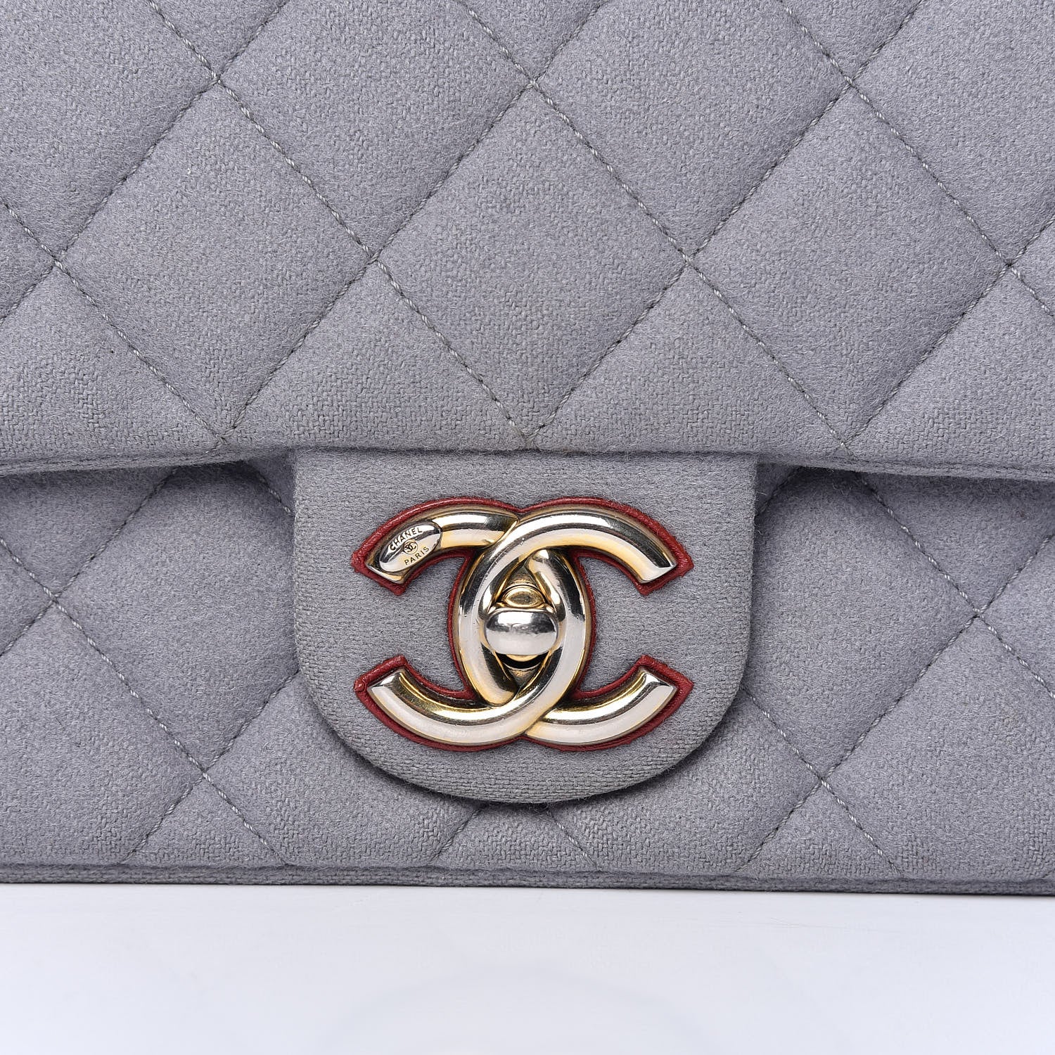 Chanel Wool Felt Grosgrain Quilted Medium CC Eyelet Flap Grey 10 of 10