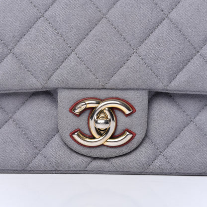 Chanel Wool Felt Grosgrain Quilted Medium CC Eyelet Flap Grey 10 of 10