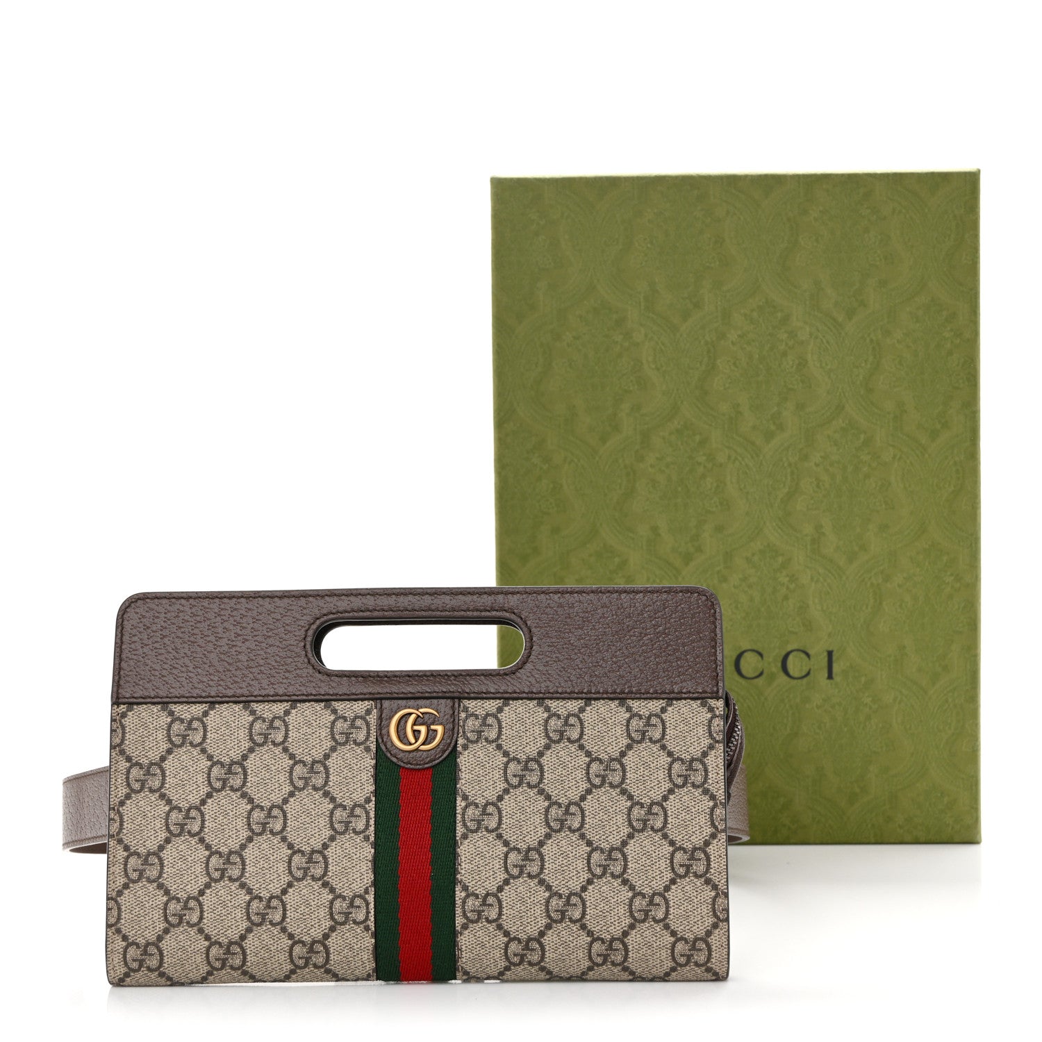 Gucci GG Supreme Monogram Textured Dollar Calfskin Web Ophidia Slip Handle Belt Bag 90 36 Beige Ebony New Acero 11 of 11
