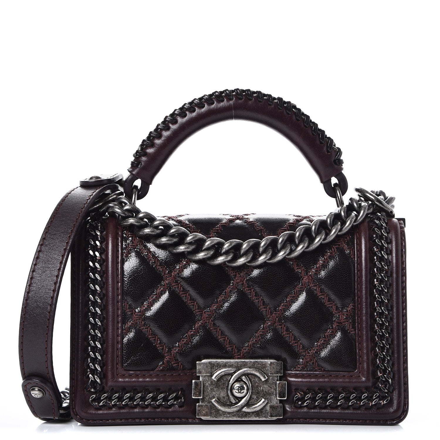 Chanel Goatskin Quilted Small Boy Handle Flap Burgundy 1 of 10