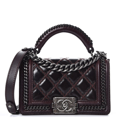 Chanel Goatskin Quilted Small Boy Handle Flap Burgundy 1 of 10