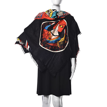 Louis Vuitton Silk Wool Monogram Kabuki Stickers Shawl Black 2 of 5