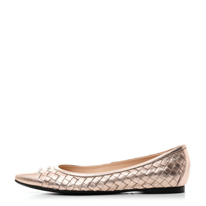 Bottega Veneta Metallic Grosgrain Intrecciato Flats 37 Rose Gold 1 of 7