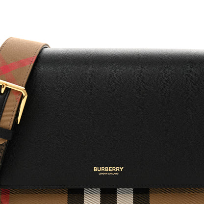 Burberry Derby Calfskin House Check Mackford Crossbody Bag Black 7 of 9