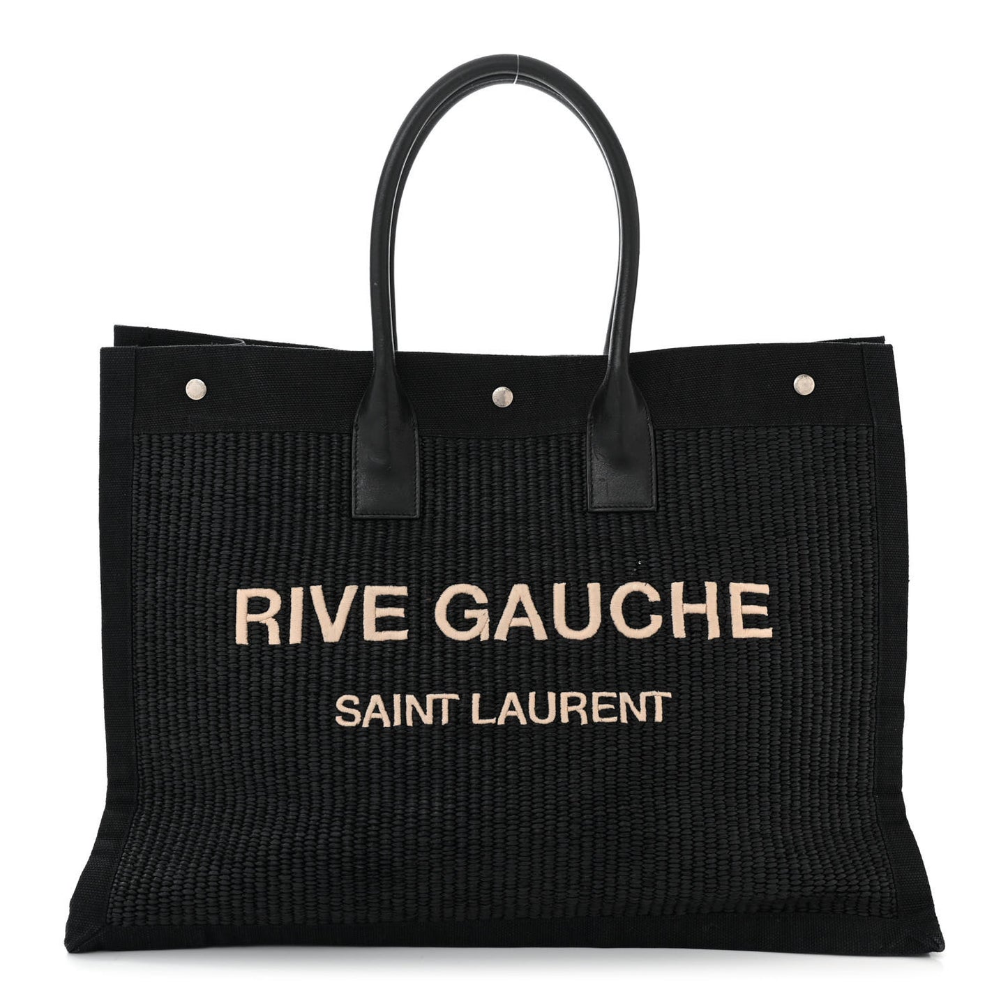 Raffia Linen Calfskin Rive Gauche Tote Black