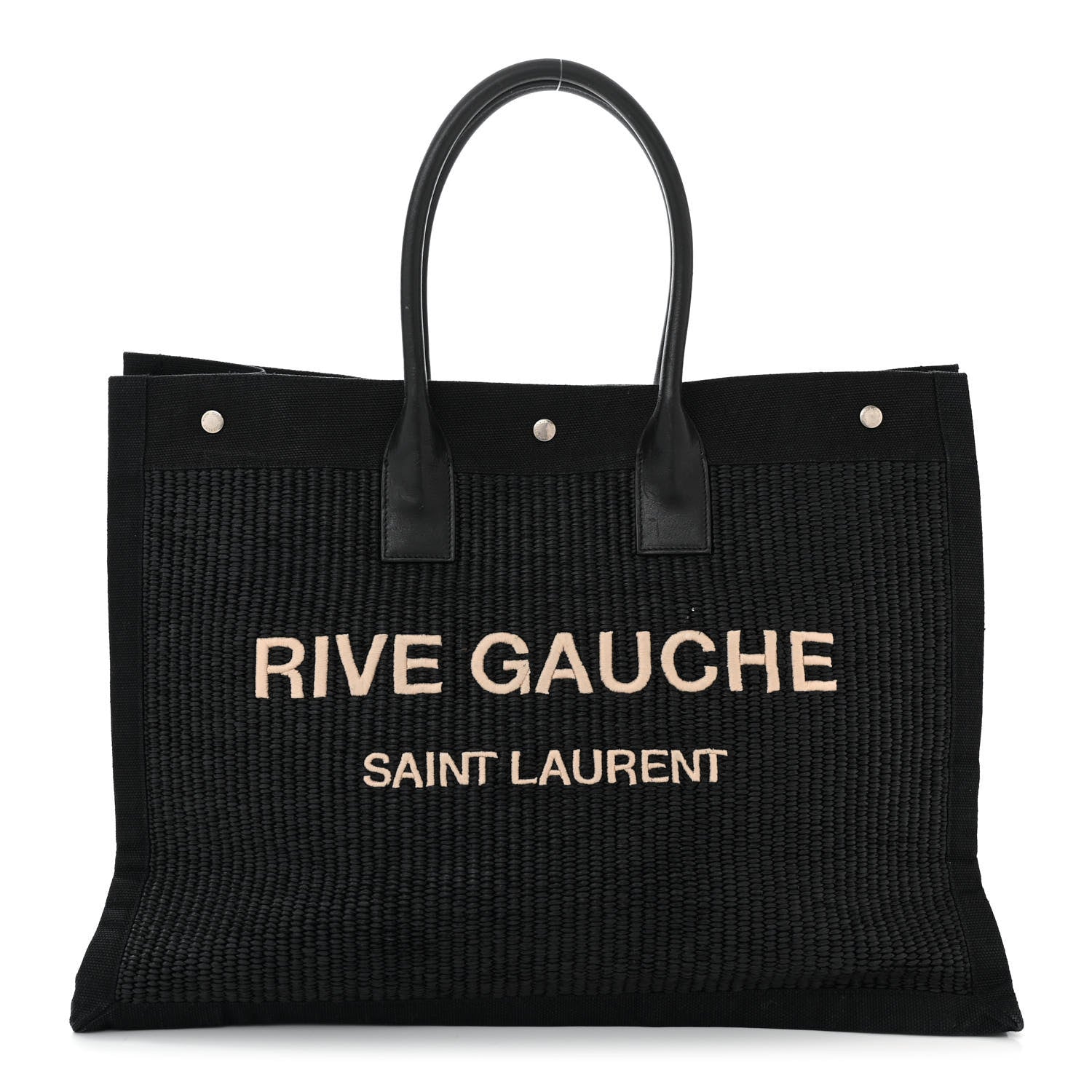 Saint Laurent Raffia Linen Calfskin Rive Gauche Tote Black 1 of 10