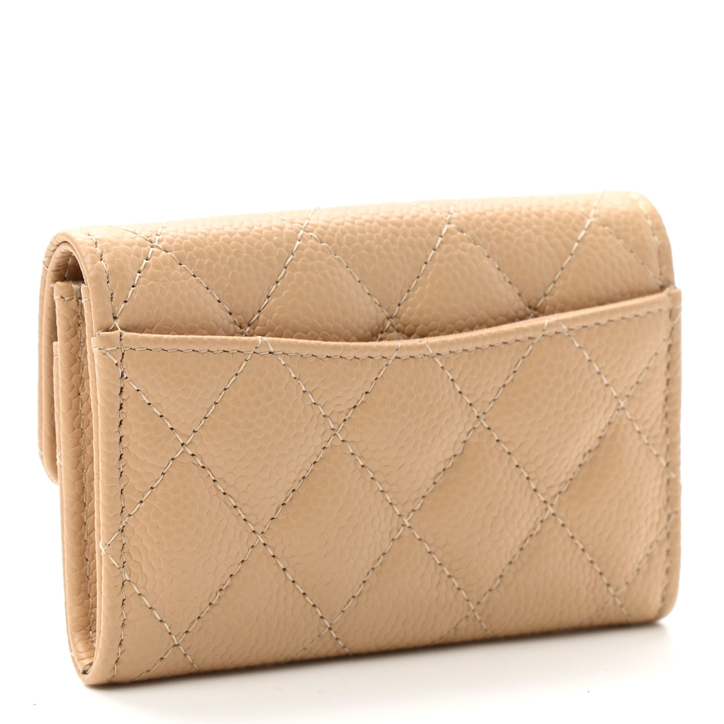 Caviar Quilted Flap Card Holder Wallet Beige