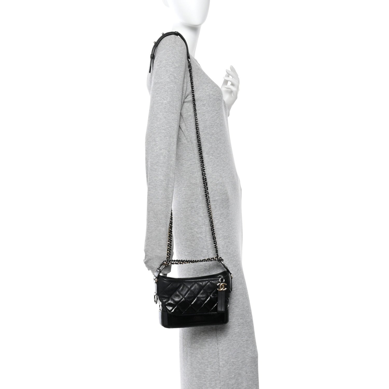 Chanel Patent Goatskin Quilted Small Gabrielle Hobo Black 2 of 9