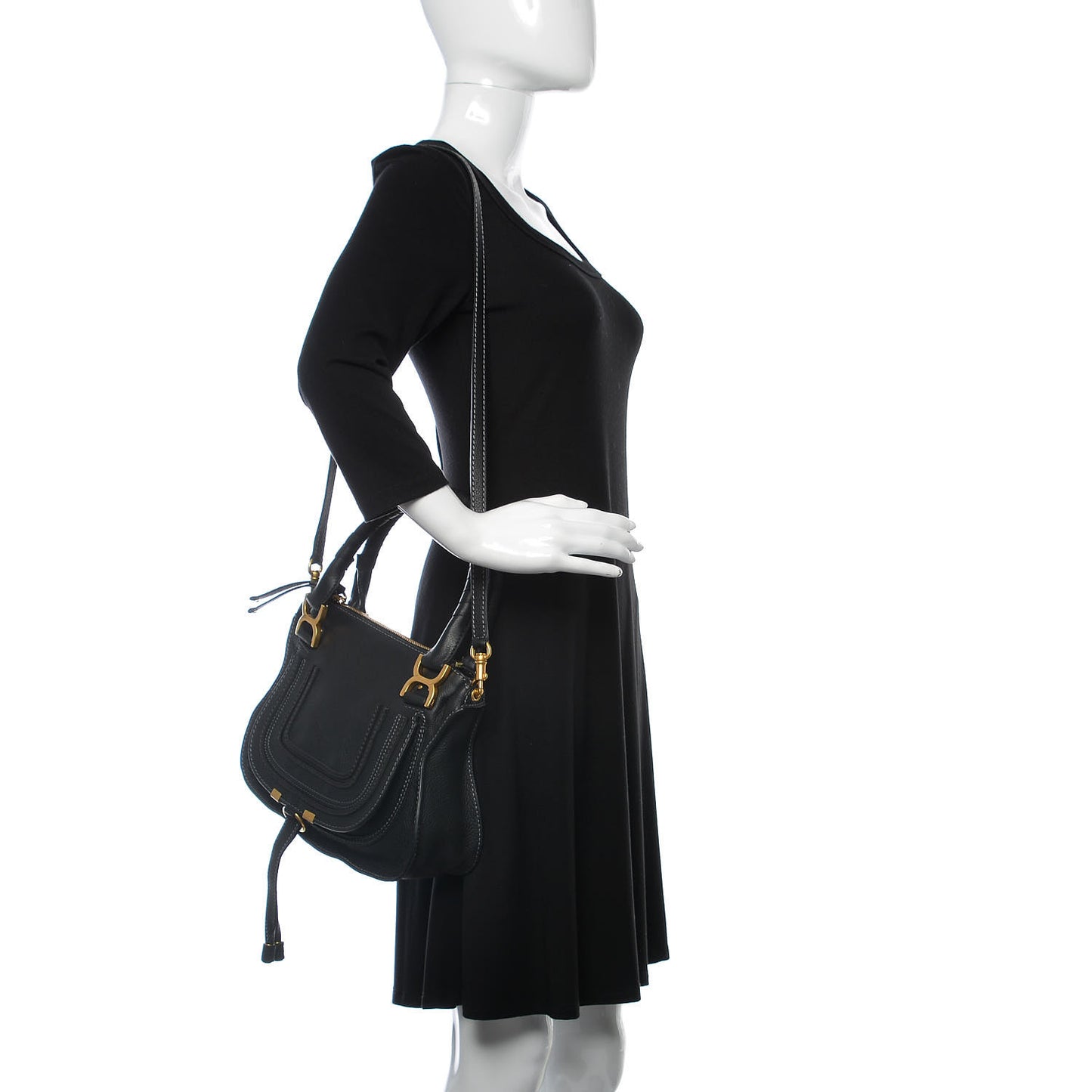 Calfskin Small Marcie Satchel Black