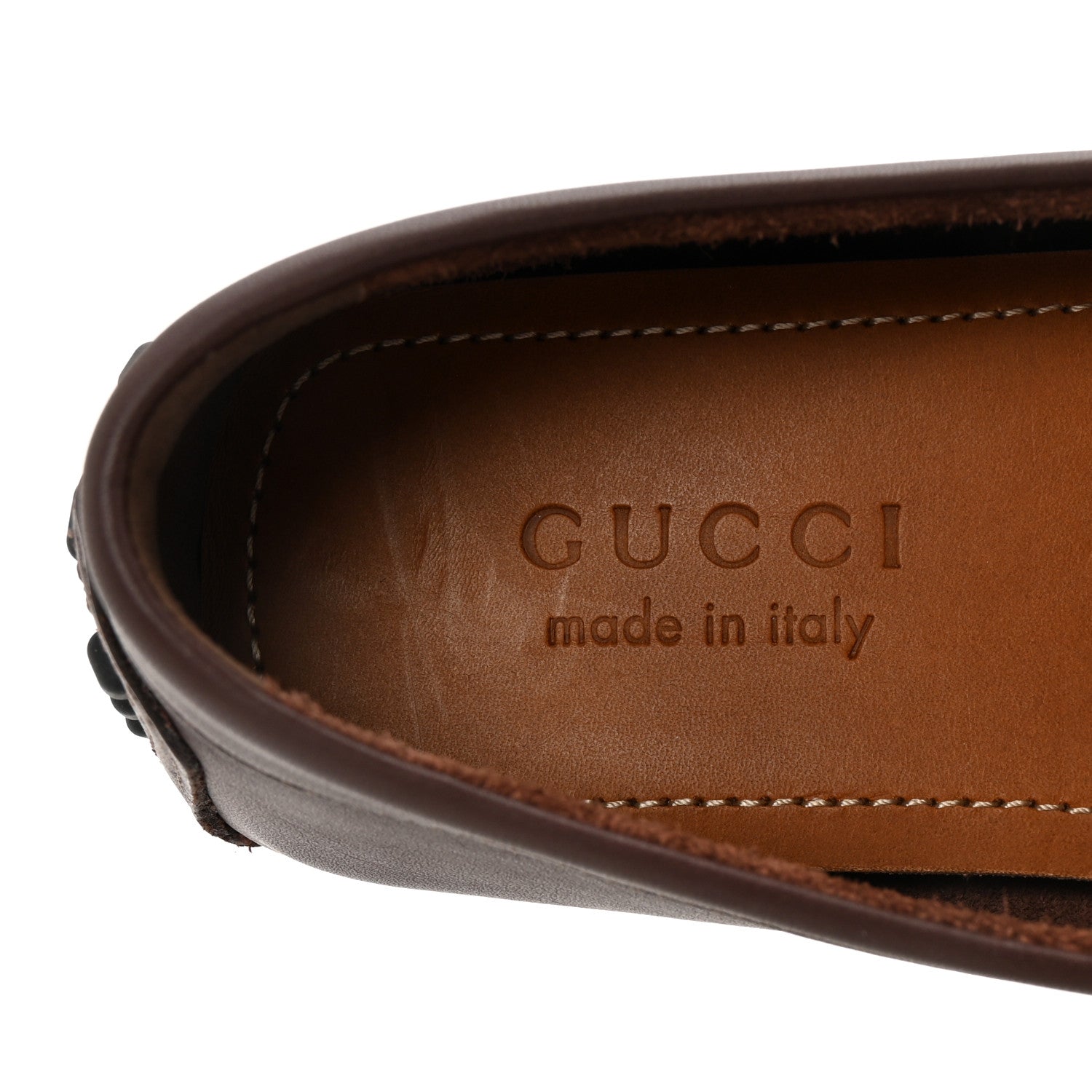 Gucci Soft Clove Calfskin Web Mens Horsebit Driver Loafers 7.5 Cocoa 8 of 10