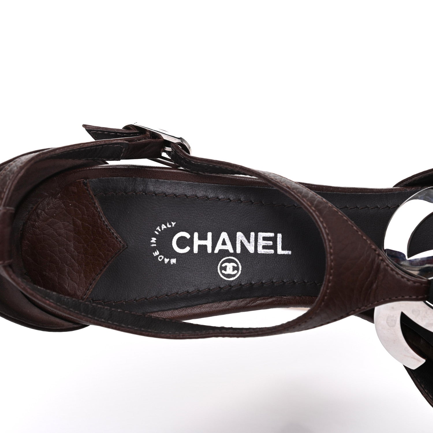 Chanel Calfskin Wooden CC Sandals 38 Dark Brown 7 of 17