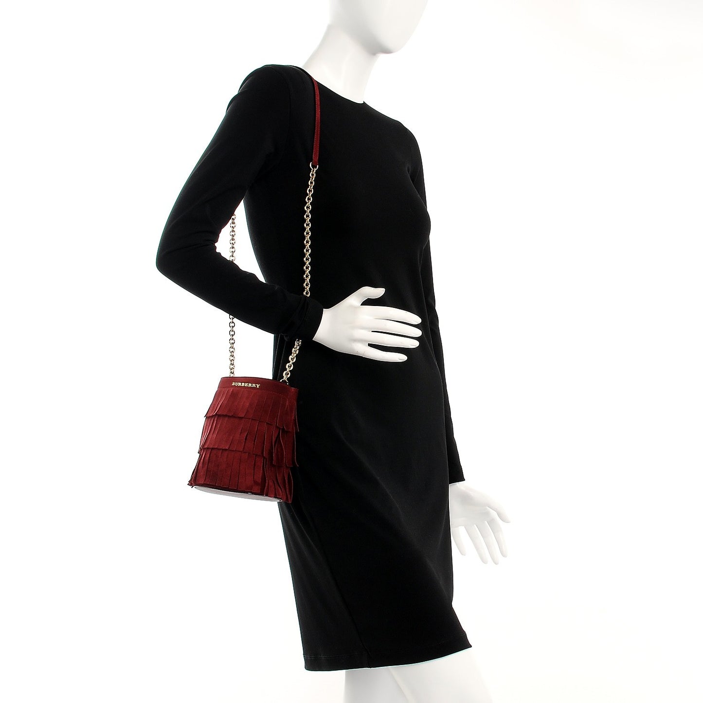Suede Fringe Baby Bucket Bag Cherry