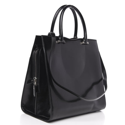 Saint Laurent Shiny Calfskin Lizard Embossed Large Uptown Tote Black 3 of 10