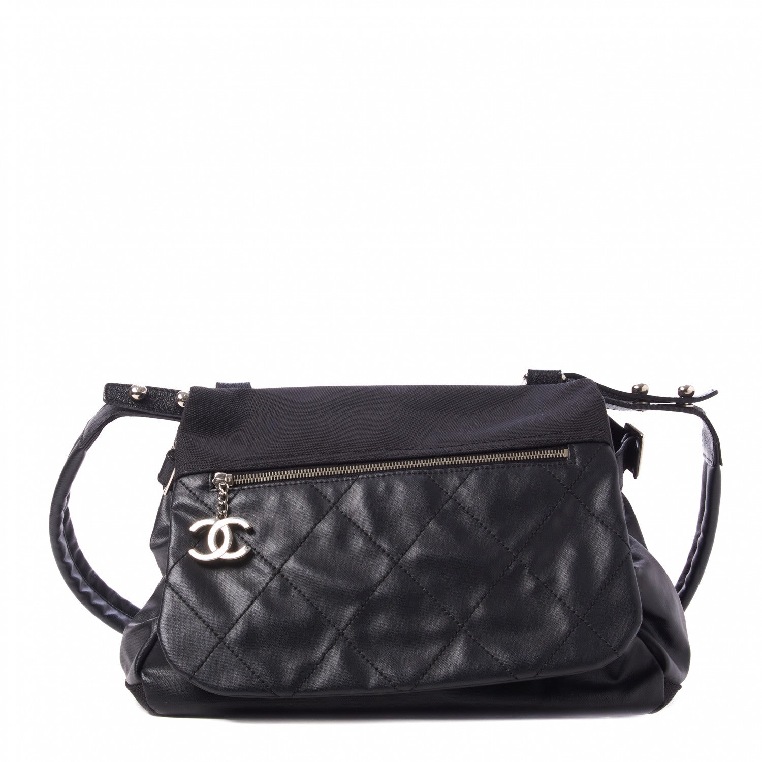 Chanel Coated Canvas Paris Biarritz Messenger Flap Black 1 of 9