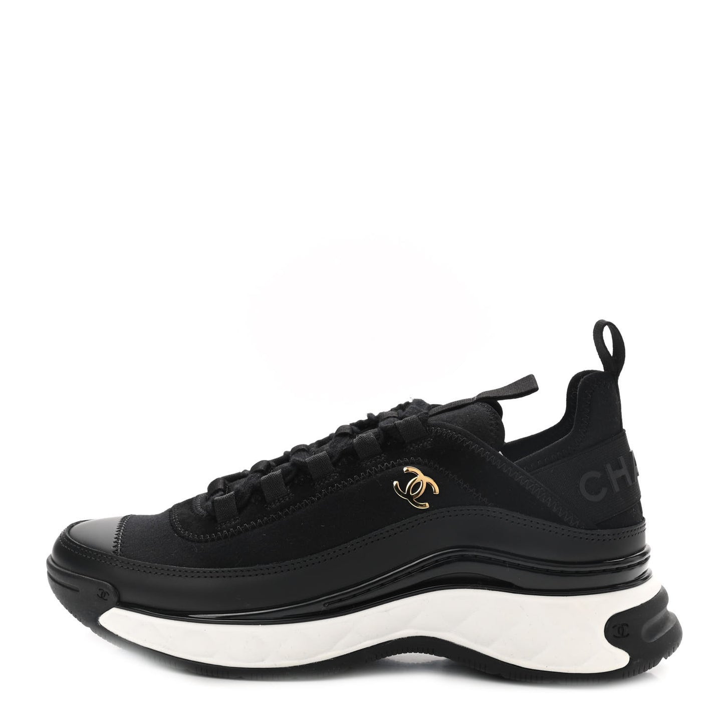 Velvet Calfskin Mixed Fibers CC Sneakers 36.5 Black