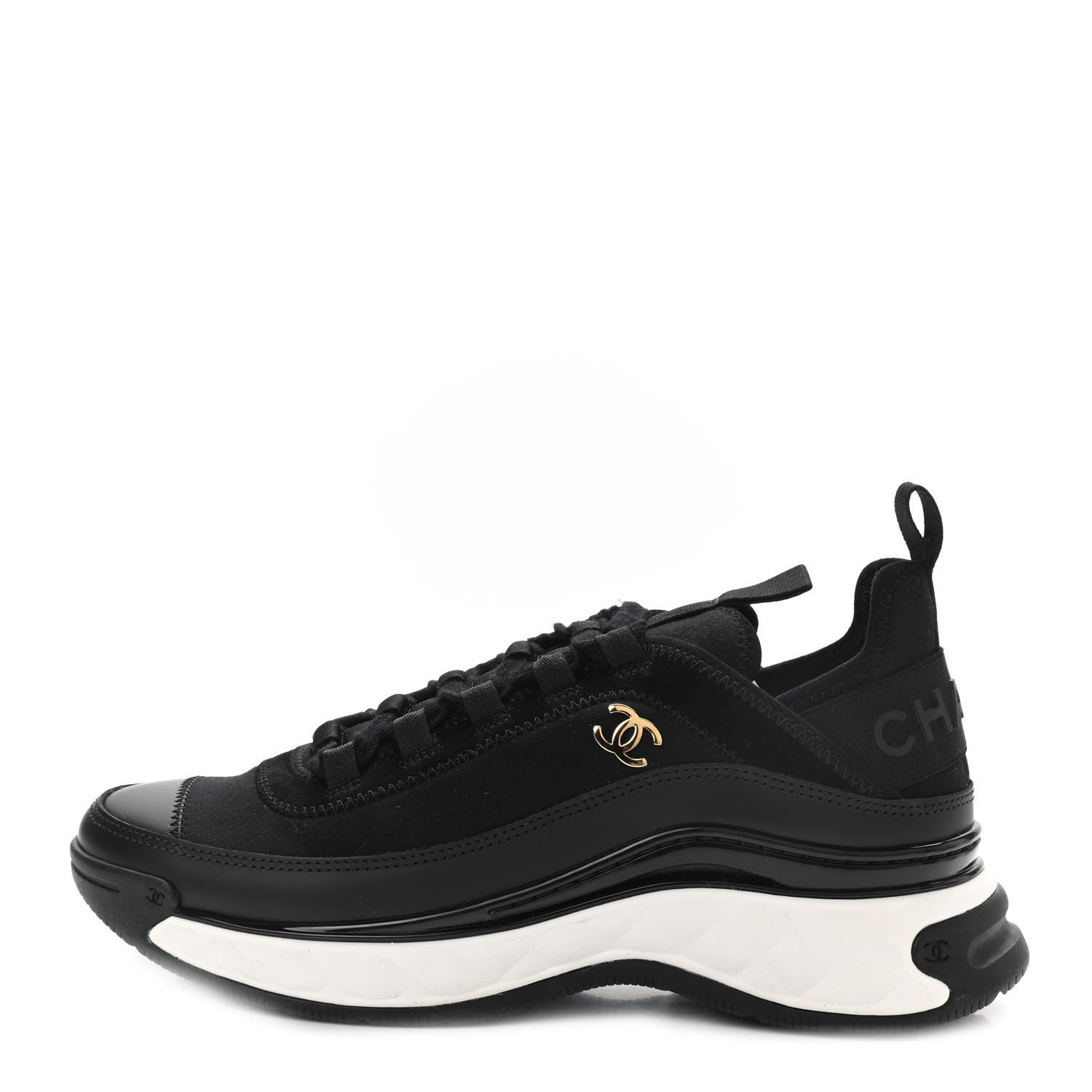 Chanel Velvet Calfskin Mixed Fibers CC Sneakers 36.5 Black 1 of 14