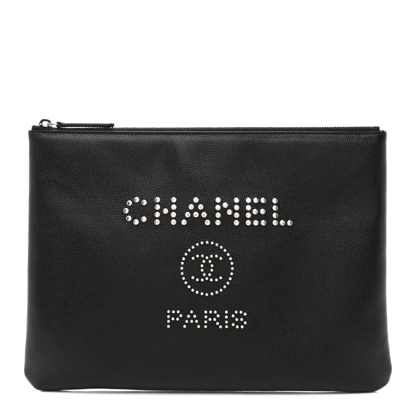 Caviar Studded Medium Deauville Pouch Black