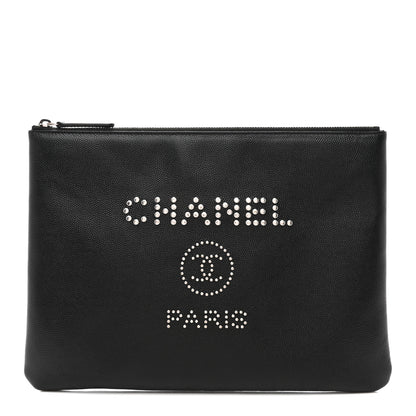 Chanel Caviar Studded Medium Deauville Pouch Black 1 of 8
