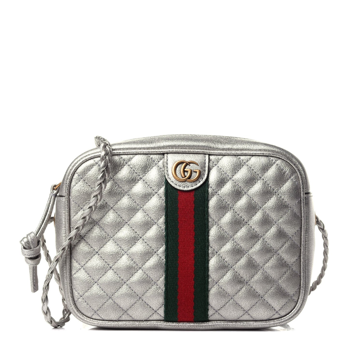Laminated Nappa Web Trapuntata Mini GG Shoulder Bag Argento
