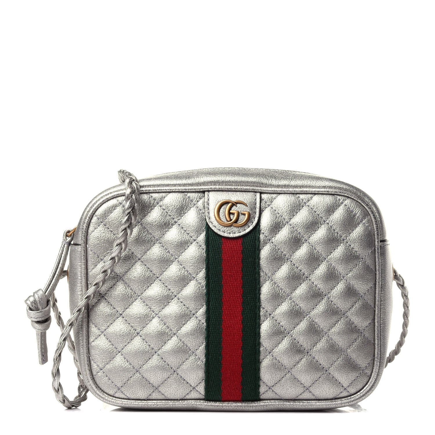 Gucci Laminated Nappa Web Trapuntata Mini GG Shoulder Bag Argento 1 of 10