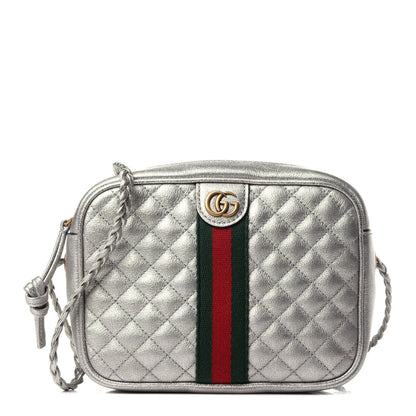 Gucci Laminated Nappa Web Trapuntata Mini GG Shoulder Bag Argento 1 of 10