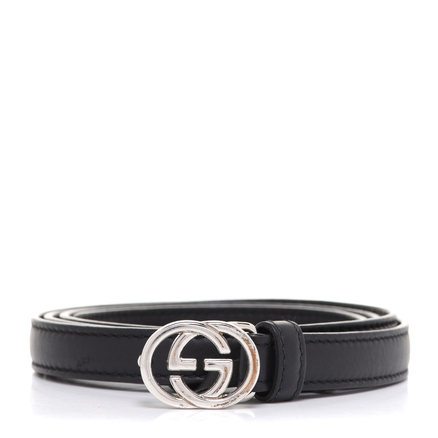 Moon Calfskin Nickel Interlocking G 20mm Belt 95 38 Black