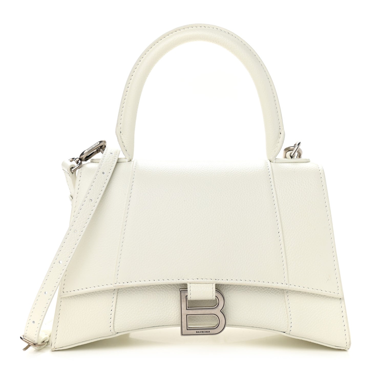 Grained Calfskin Small Hourglass Top Handle Bag White