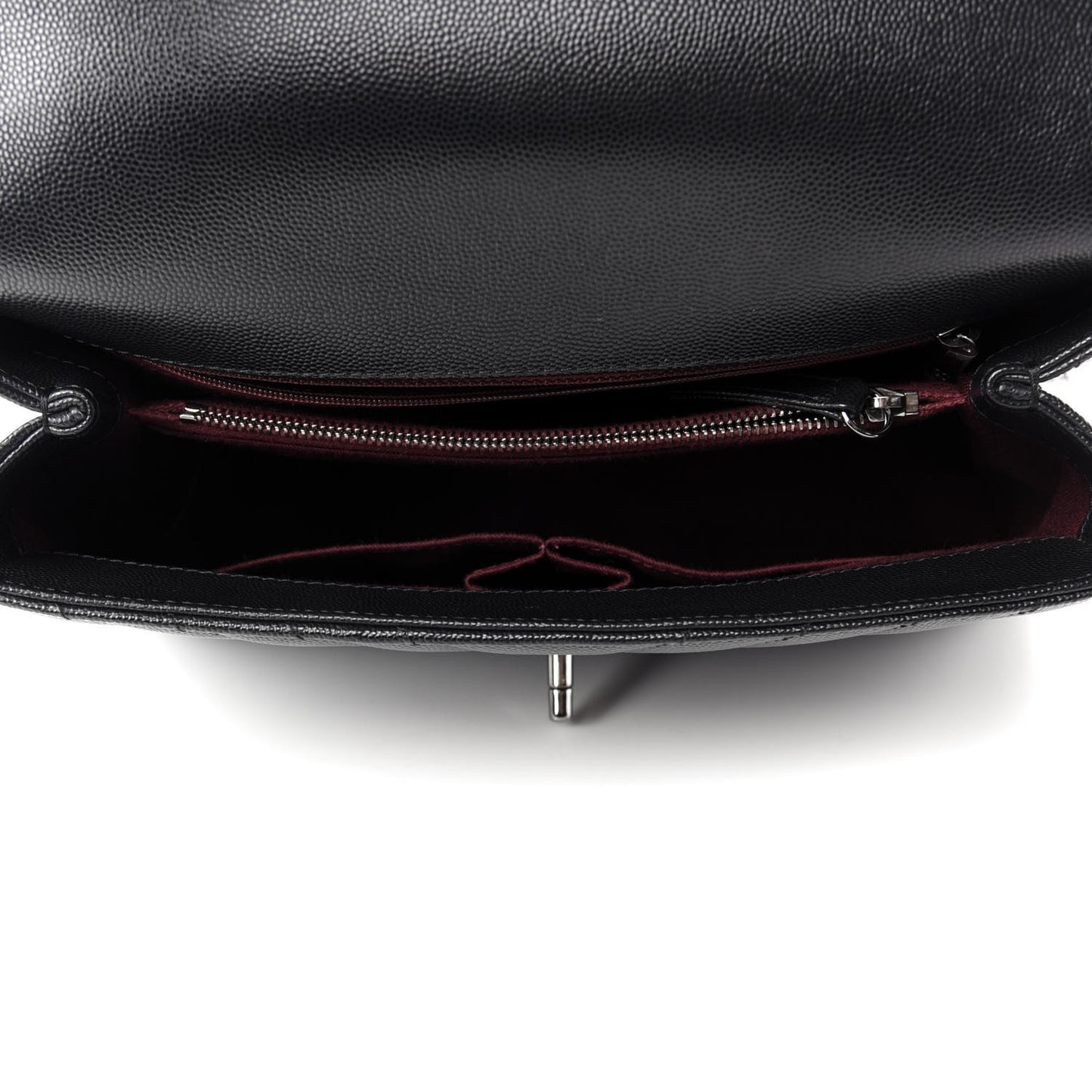 Caviar Chevron Quilted Small Coco Handle Flap Black