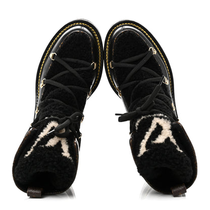 Louis Vuitton Grained Calfskin Shearling LV Beaubourg Ankle Boots 37.5 Black 2 of 9