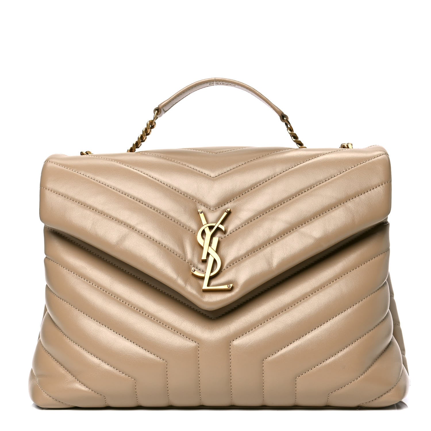 Saint Laurent Calfskin Y Quilted Monogram Medium Loulou Chain Satchel Dark Latte 1 of 4