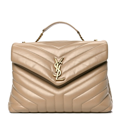 Saint Laurent Calfskin Y Quilted Monogram Medium Loulou Chain Satchel Dark Latte 1 of 4