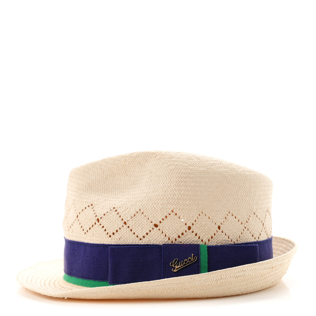 Straw Web Fedora Hat M Blue Green