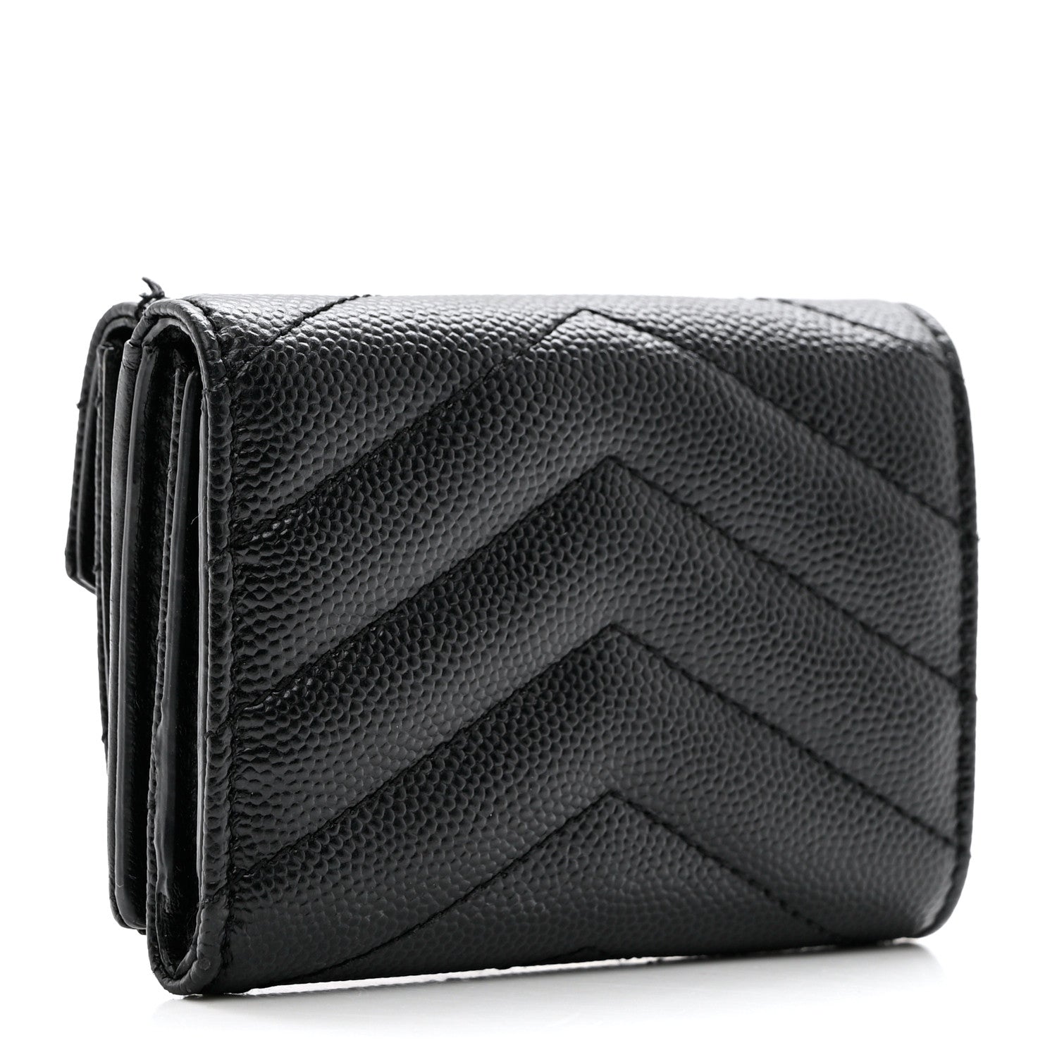 Saint Laurent Grain De Poudre Matelasse Chevron Monogram Tiny Wallet Black 3 of 6