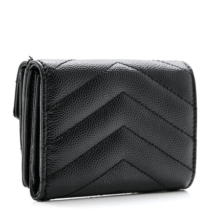 Saint Laurent Grain De Poudre Matelasse Chevron Monogram Tiny Wallet Black 3 of 6