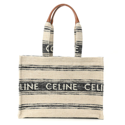 Celine Jacquard Striped Large Cabas Thais White Black 1 of 10