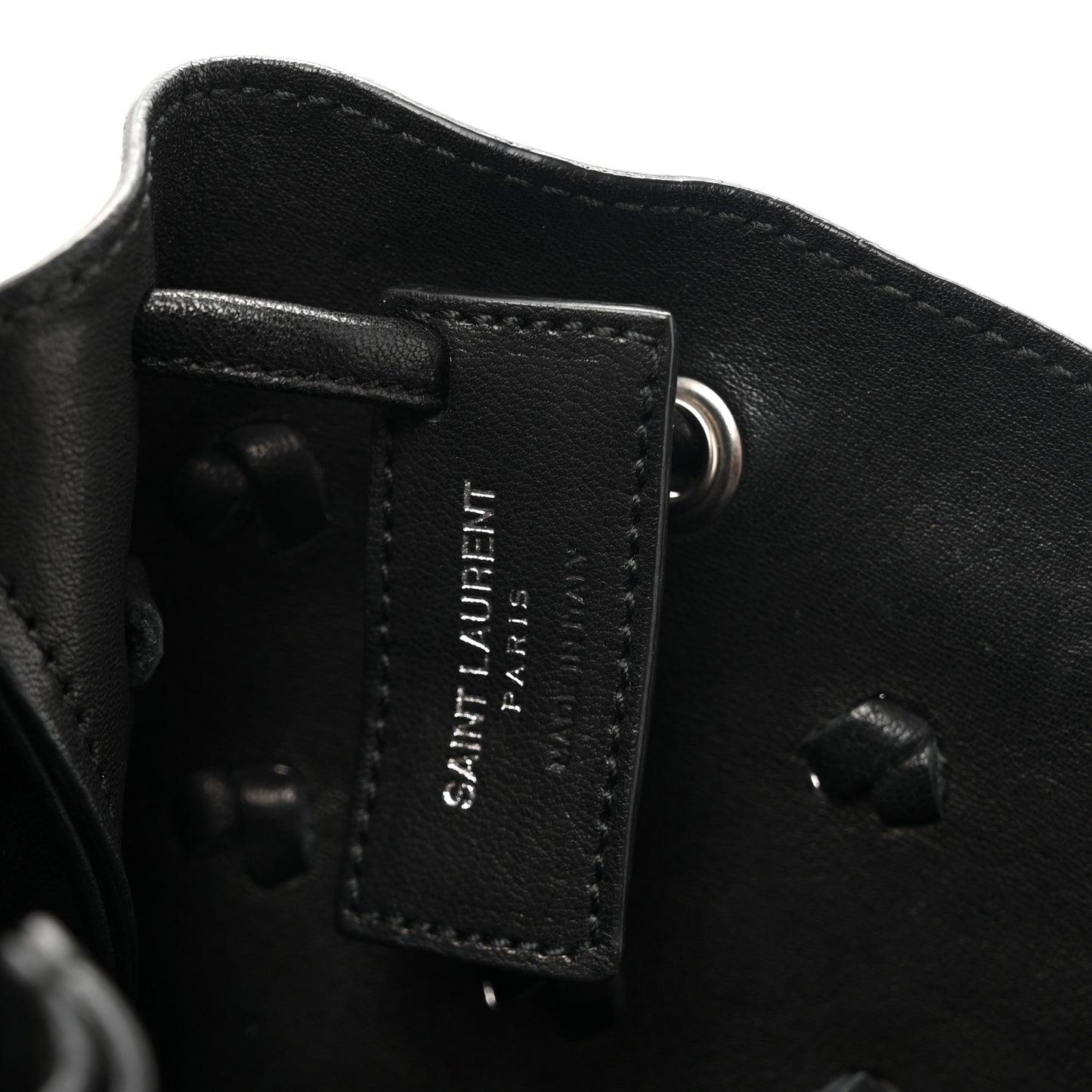 Calfskin Fringe Monogram Mini Bourse Bucket Bag Black