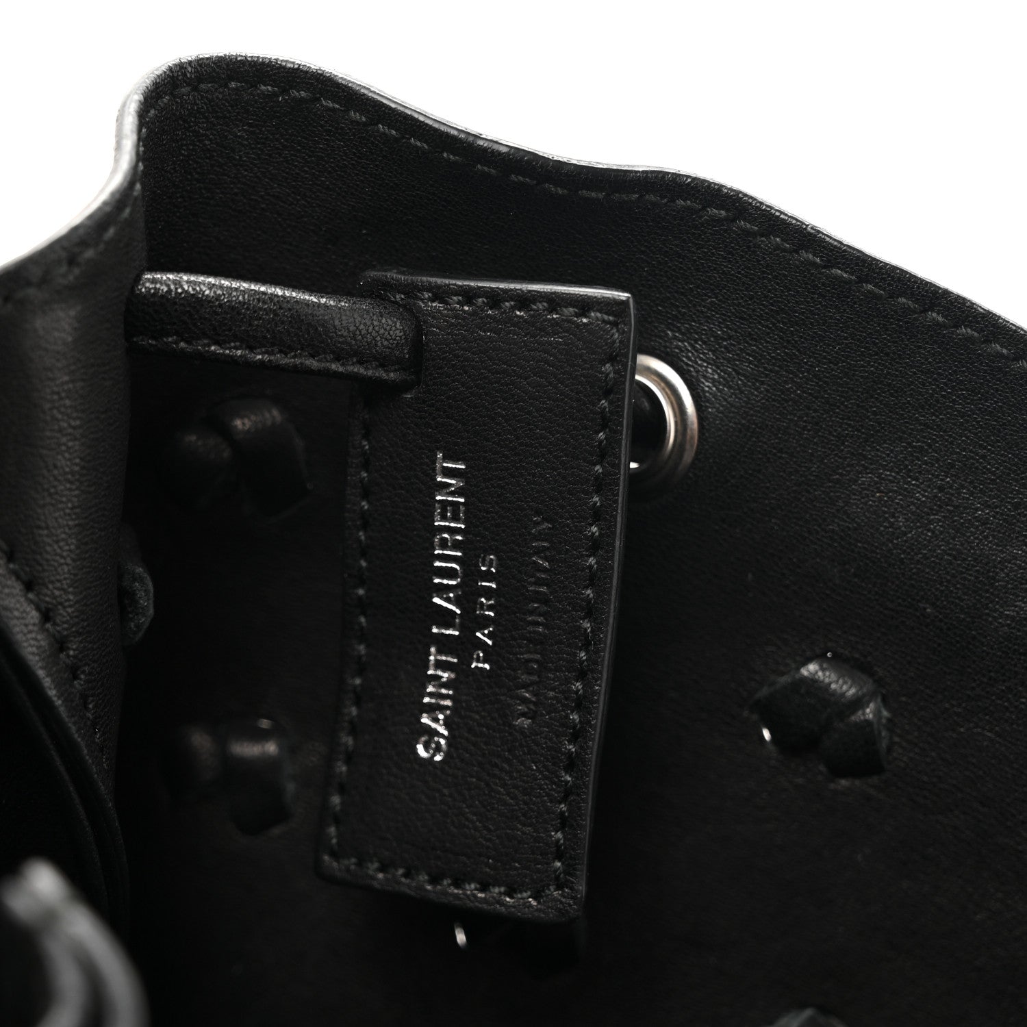 Saint Laurent Calfskin Fringe Monogram Mini Bourse Bucket Bag Black 6 of 11