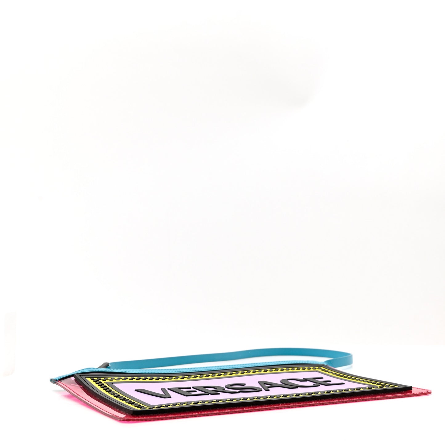 Vinyl Rubber Calfskin 90s Logo Pouch Rosa Fluo